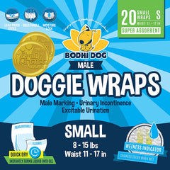 Disposable Male Dog Diapers - Super Absorbent, Leak-Proof Pee Wraps - Adjustable Fit, Comfortable Design, Advanced Moisture Control, and Wetness Indicator - Small (20 Count)