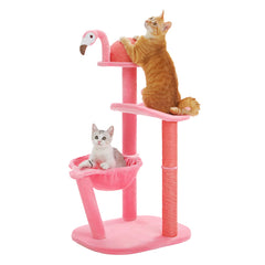 Pink Flamingo Cat Tree Tower, Multi-Level, Scratching Posts, Hammock, Perch, Small to Medium Cats, Toy