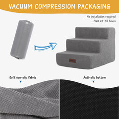 Dog Stairs for Small Dogs & Cats, Non-Slip Pet Stairs 3-Step for Chairs and Couch, Grey