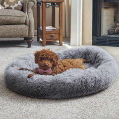 WOLF in WINTER Calming Pet Bed for Dogs and Cats - Plush Self Warming round anti Anxiety Dog Bed Donut (Grey, Medium)