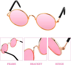 10 Pieces Cat Dog Sunglasses Funny Pet Glasses round Metal Small Classic Retro Sunglasses Pet Hippie Cute Dog Cat Cosplay Party Costume Photo Props Cosplay Glasses(Mixed Color)
