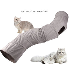 Cat Tunnel for Indoor Cats Collapsible Cat Toys Play Tube 3 Ways S Shape Cat Tunnel Grey Suede Pet Crinkle Tunnels for Cat Gray