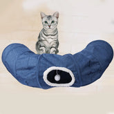 Collapsible Cat Tunnel Interactive Peep Hole Toy Tube Blue