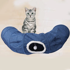 Collapsible Cat Tunnel Interactive Peep Hole Toy Tube Blue