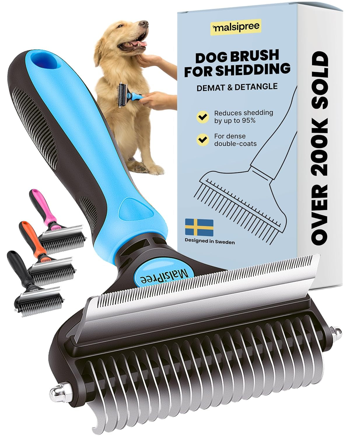 Dog Brush for Shedding - 2 in 1 Undercoat Rake Deshedding Tool for Medium to Large Double-Coated Dog Grooming - Pet Dematting Comb - Pet Deshedder (Blue)