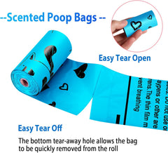 Dog Poop Bag Rolls - 540 Count Dog Waste Bags with Dispenser, Extra Thick Strong Leak Proof Poop Bags for Dogs Doggy | Scented Blue
