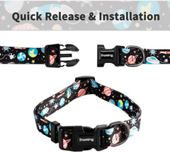 Dog Collar and Leash Set for Daily Outdoor Walking Running Training, Space Design for Small Boys Girls Dogs Cats Pets, S-Up to 20LBS