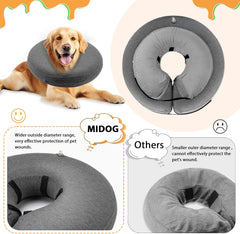 Inflatable Dog Neck Donut Collar Alternative after Surgery, Soft Protective Recovery Cone for Small Medium Large Dogs and Cats Puppies - Alternative E Collar (Gray, XL)
