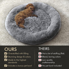 WOLF in WINTER Calming Pet Bed for Dogs and Cats - Plush Self Warming round anti Anxiety Dog Bed Donut (Grey, Medium)