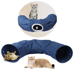 Collapsible Cat Tunnel Interactive Peep Hole Toy Tube Blue