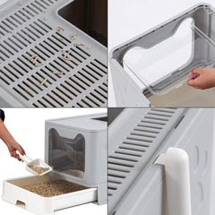 Foldable Cat Litter Box - Top Entry/Front Entry Large Enclosed Litter Box with Cat Litter Scoop, Gray