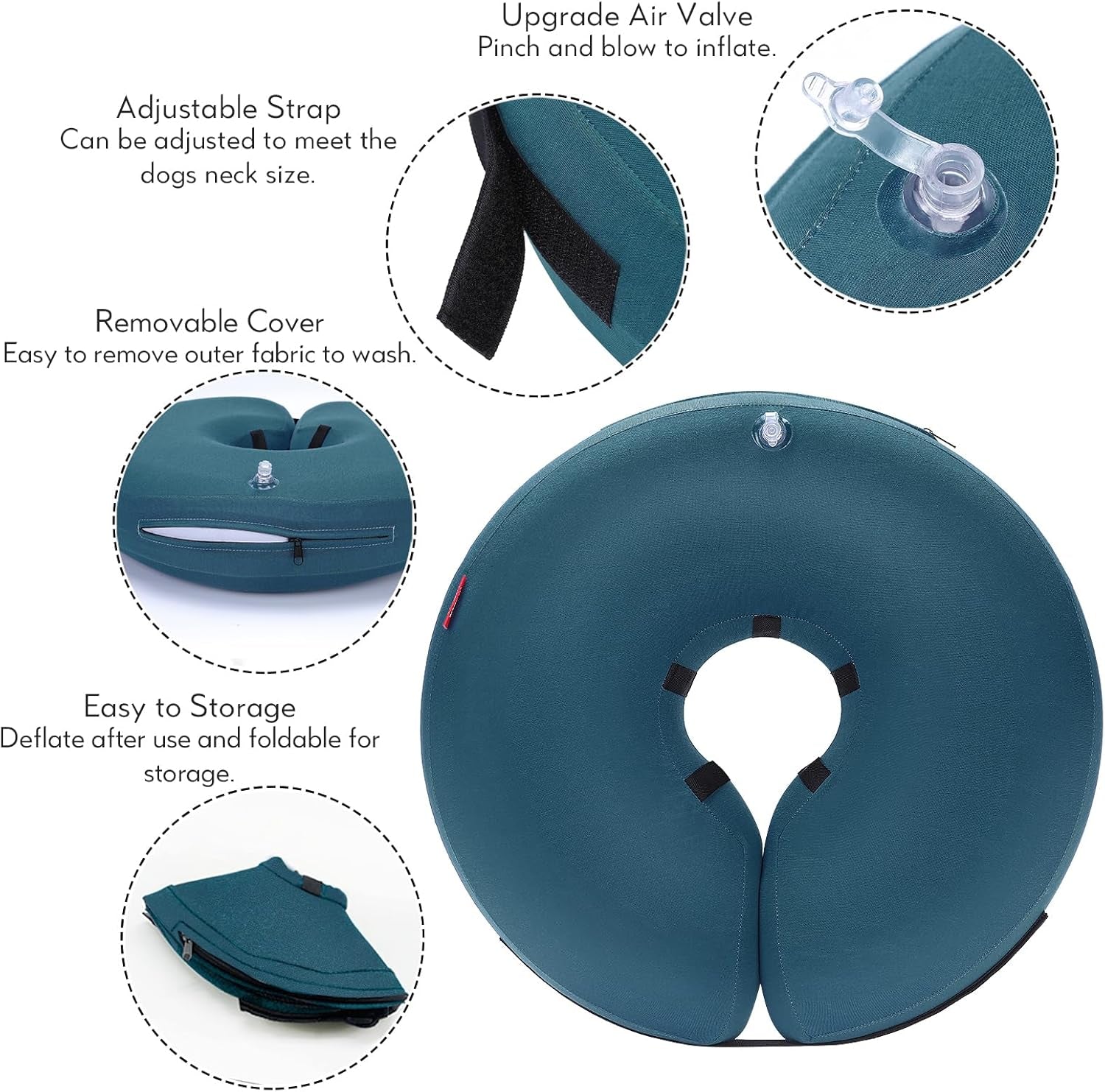 Inflatable Dog Neck Donut Collar Alternative after Surgery, Soft Protective Recovery Cone for Small Medium Large Dogs and Cats Puppies - Alternative E Collar (Blue, XL)